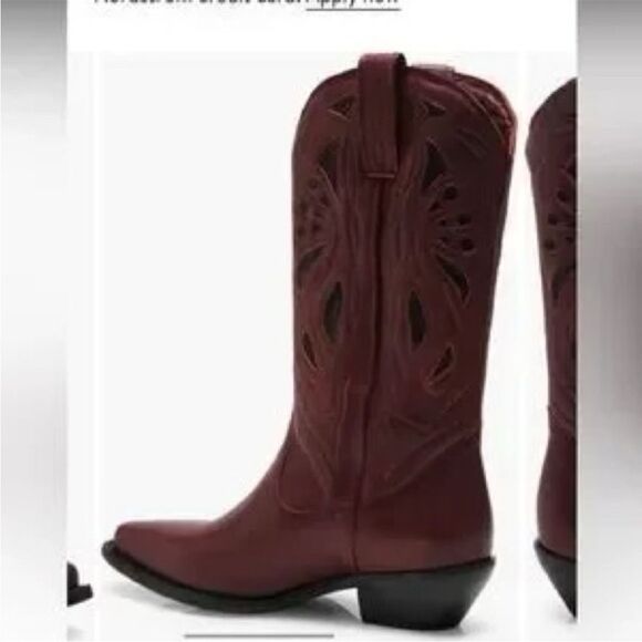 Free People Rancho Mirage Western Boot Burgundy Wine Embroidered Leather US 10 - Picture 13 of 15